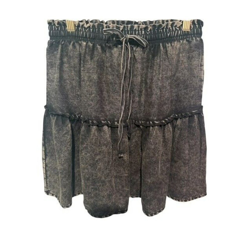 Zenana Womens Skirt Size Medium Black Acid Mineral Wash Short Elastic Tie Waist